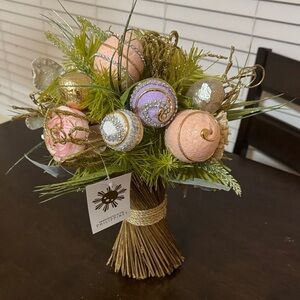 Festive Holiday Bouquet with Pink and Gold Ornaments